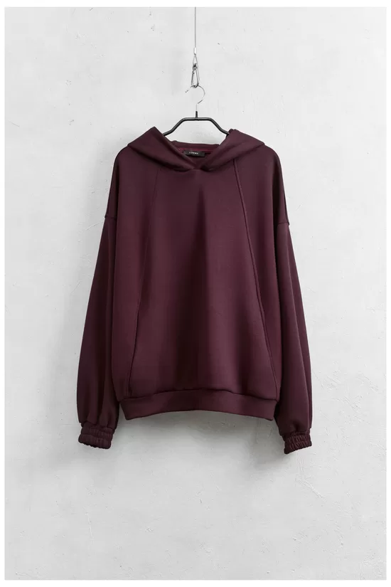 Brīvā laika tops ar kapuci Bordo krāsā